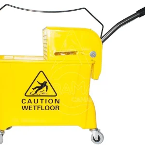 CUBO INDUSTRIAL 24L. CON PRENSA Y SEPARADOR DE AGUA LIMPIA Y AGUA SUCIA, SEÑAL DE PISO MOJADO.