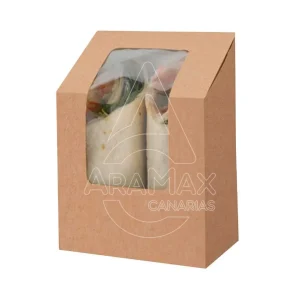 ENVASE WRAPP CON VENTANA DE CELULOSA  KRAFT 90X50X90/121MM